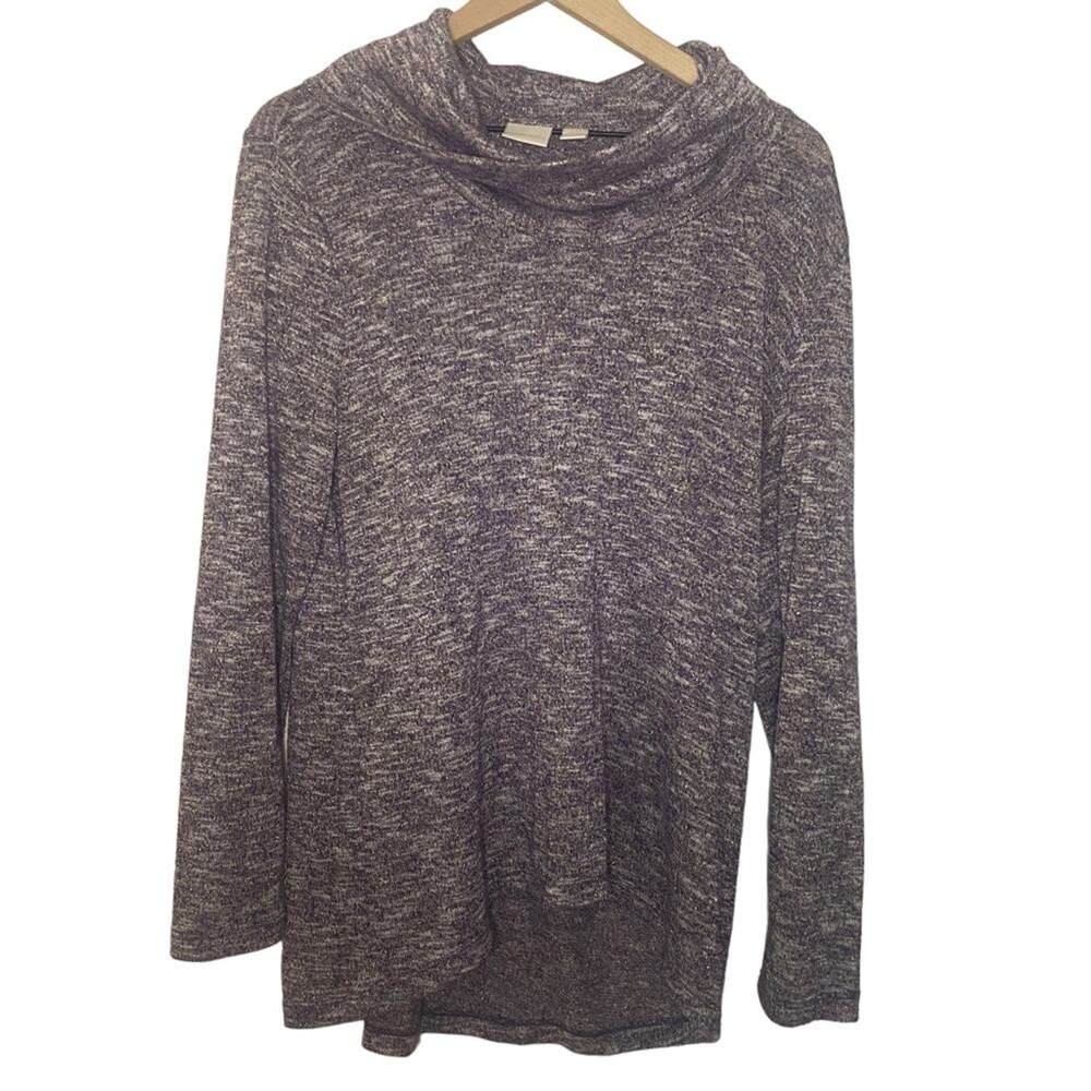 Chico’s Sweater M Purple and Gold Shimmer Cowl Neck (Chicos Size 2)